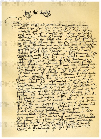 Letter from Lady Jane Grey to William Parr, 10th July 1553.Artist: Lady Jane Grey