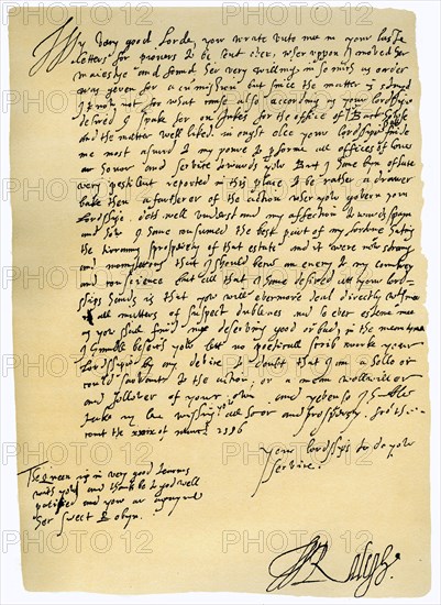 Letter from Sir Walter Raleigh to Robert Dudley, Earl of Leicester, 29th March 1586.Artist: Sir Walter Raleigh