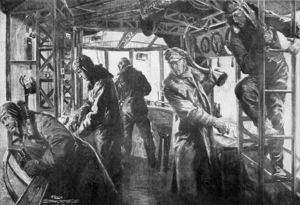 'Command area on board a Zeppelin', German air fleet, First World War, 1917.Artist: Felix Schwormstadt