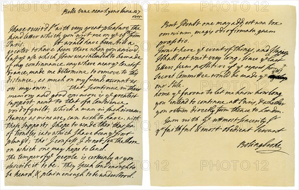 Letter from Henry St John to George Clarke, 27th June 1715.Artist: Henry St John, 1st Viscount Bolingbroke