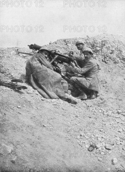 German machine-gun being used against the enemy, Verdun, France, 1917. Artist: Unknown