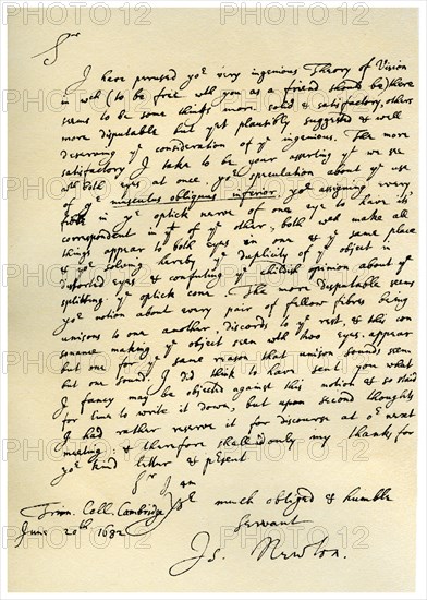 Letter from Sir Issac Newton to William Briggs, 20th June 1682.Artist: Isaac Newton