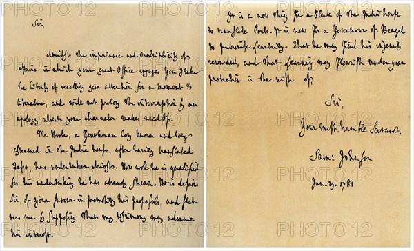 Letter from Dr Samuel Johnson to Warren Hastings, 29th January 1781.Artist: Dr Samuel Johnson