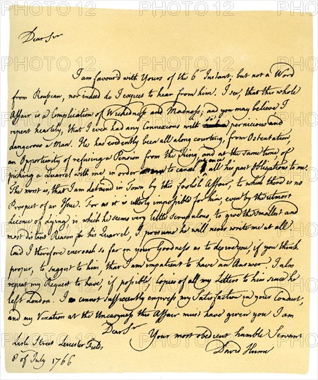 Letter from David Hume to Richard Davenport, 8th July 1766.Artist: David Hume