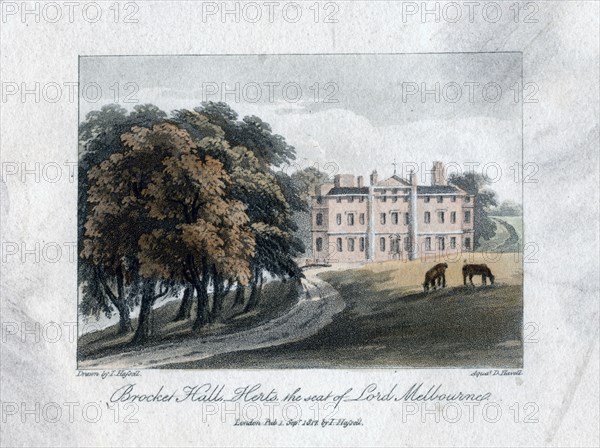 'Brocket Hall, Herts, the seat of Lord Melbourne', 1817.Artist: Daniel Havell