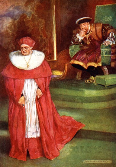 Wolsey's interview with King Henry VIII, (1909).Artist: Stephen Reid