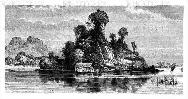 Fishermen's huts, Borneo, 19th century.Artist: T Weber