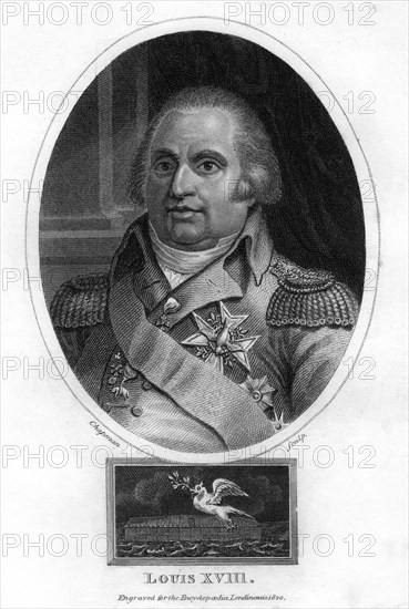 Louis XVIII, King of France, 1820.Artist: J Chapman