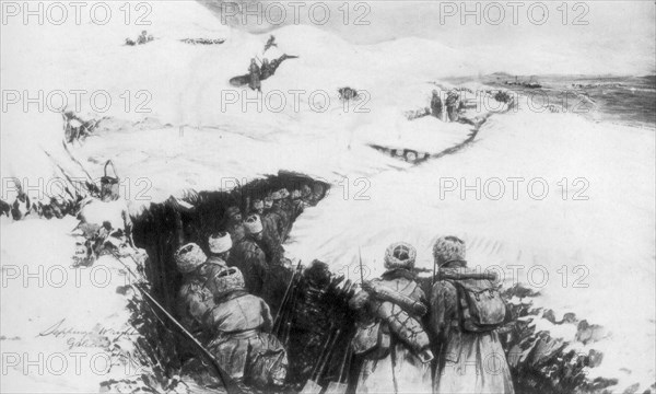 Russian trenches in the mountains of Galicia, World War I, 1915, (1929).Artist: Stuff