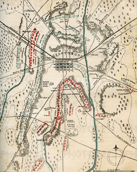 Map of the Battle of Gettysburg, Pennsylvania, 1-3 July 1863 (1862-1867).Artist: Charles Sholl