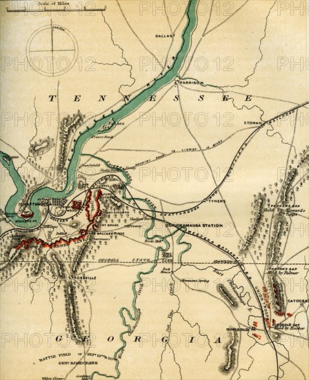 Map of Chattanooga and its defences, Tennessee, 1862-1867.Artist: Charles Sholl