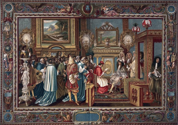 Louis XIV's audience to the Papal ambassador Sigismondo Chigi, 29 July 1664, (1903).Artist: Charles le Brun