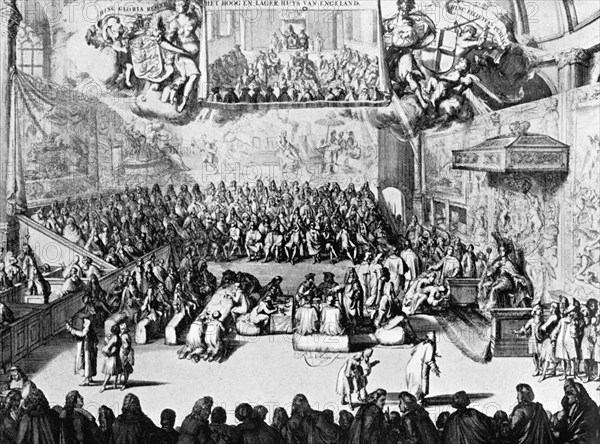 Opening of Parliament by Queen Anne, Westminster, London, 18th century (c1905). Artist: Unknown