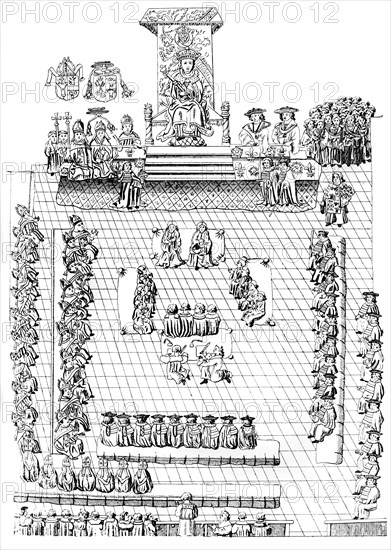 The House of Peers, with Henry VIII on the Throne, 16th century (c1905). Artist: Unknown