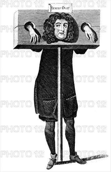 'Testis Ovat', Titus Oates in the pillory, 17th century (c1905). Artist: Unknown