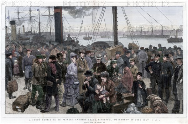 'A Study from Life on Prince's Landing Stage, Liverpool - Destroyed by Fire July 28, 1874'. Artist: Unknown