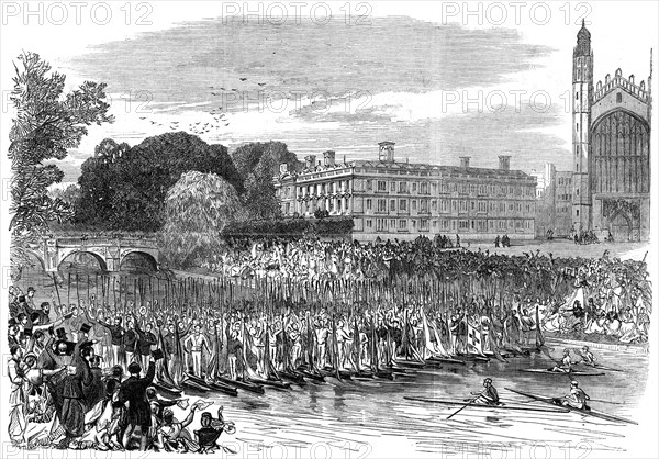 Procession of boats at Cambridge, 1870. Artist: Unknown