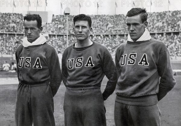 Robert Clark, Glenn Morris, John Parker, American decathletes, Berlin Olympics, 1936. Artist: Unknown