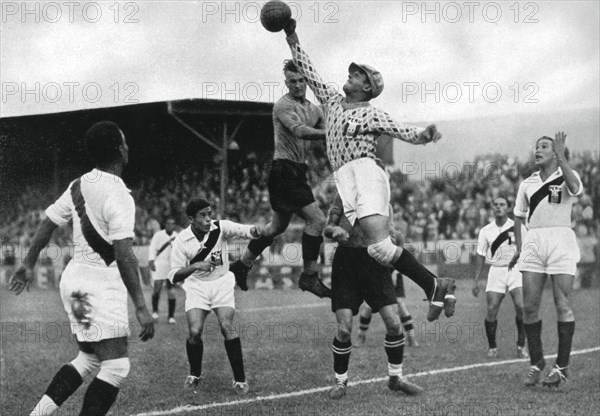 Peru's Olympic football team in action, Berlin Olympics, 1936. Artist: Unknown