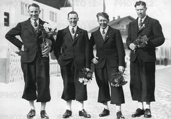 Swedish cross-country ski team, Winter Olympic Games, Garmisch-Partenkirchen, Germany, 1936. Artist: Unknown