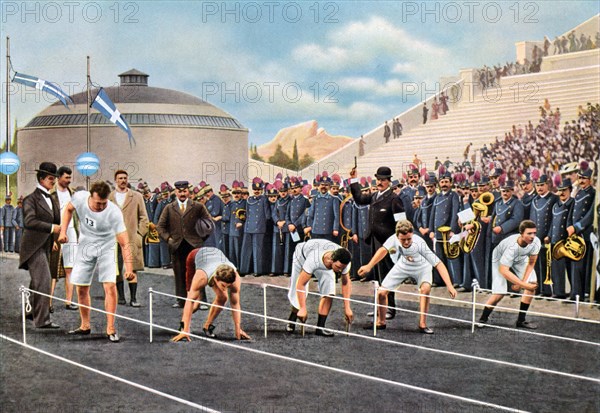 100 metres sprint race at the Olympic Games, Athens, 1896, (1936). Artist: Unknown