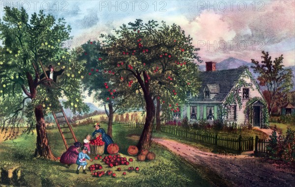 'American Homestead in Autumn', 1869. Artist: Currier and Ives