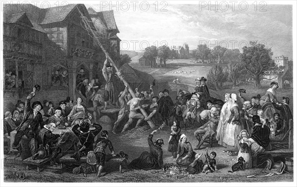 'Raising the May-Pole', c1854.Artist: E Goodall