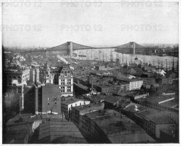 New York and the Brooklyn Bridge, late 19th century. Artist: John L Stoddard