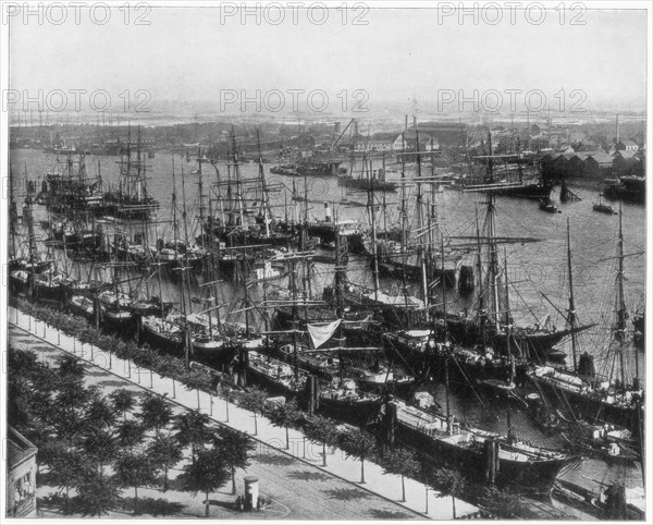 Hamburg harbour, Germany, late 19th century.Artist: John L Stoddard