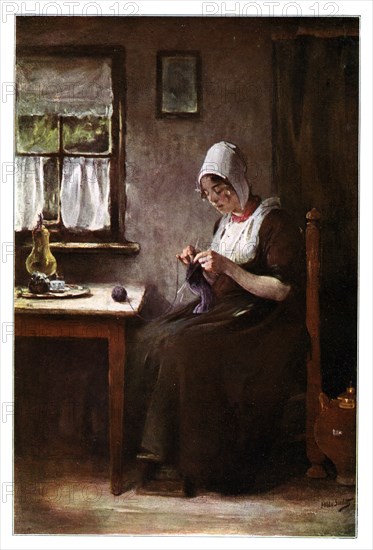 Knitting fisherwoman, 1901.Artist: Hobbe Smith