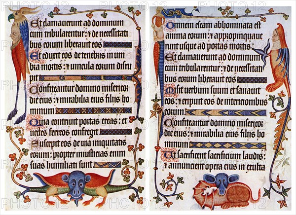 Page of illustrated text from the Luttrell Psalter, c1300-c1340, (c1900-1920). Artist: Unknown