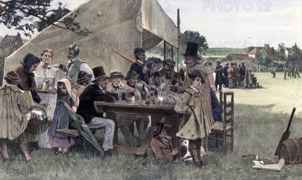 A country cricket match, Sussex, 1878.Artist: John Robertson Reid