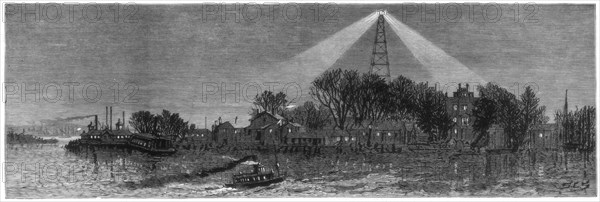 The electric light at Hell Gate, New York, 1885. Artist: Unknown