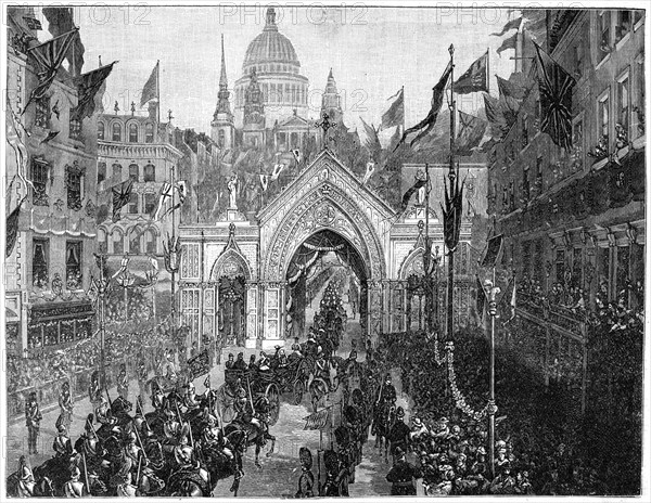 The procession at Ludgate Hill, Thanksgiving Day, London, 1900.Artist: N Chevalier