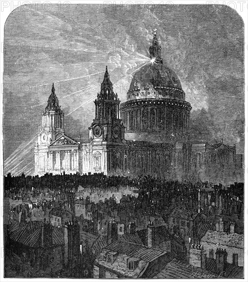 St Paul's Cathedral illuminated for Thanksgiving Day, London, 1900. Artist: Unknown