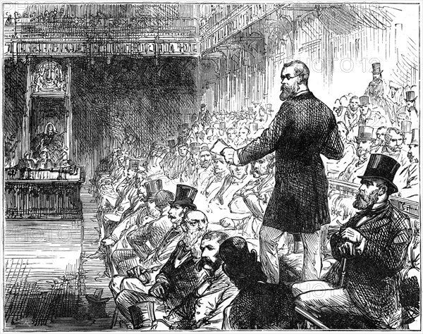 Mr Plimsoll addressing the House of Commons, London, mid-late 19th century, (1900). Artist: Unknown