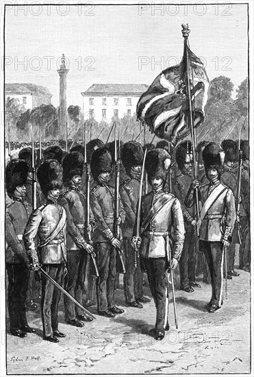 Trooping the Colour on the queen's birthday, St James's Park, London, 1900. Artist: Sydney Prior Hall