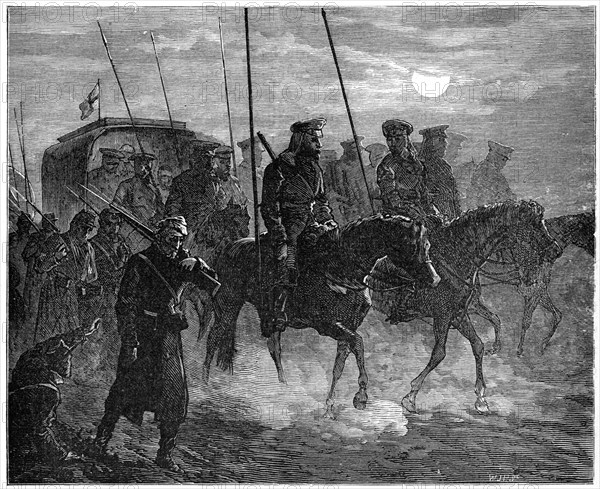 Russian wounded leaving Plevna, Russo-Turkish War, 1877-1878, (1900). Artist: Unknown