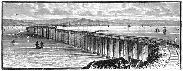 The first Tay Bridge from the south, Scotland, 1900. Artist: Unknown