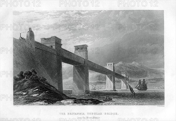 The Britannia Tubular Bridge over the Menai Straits, Wales, 1886. Artist: S Bradshaw