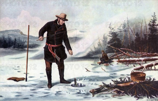 'Trout Fishing on Chateaugay Lake, American Winter Sports', 1856.Artist: Arthur Fitzwilliam Tait