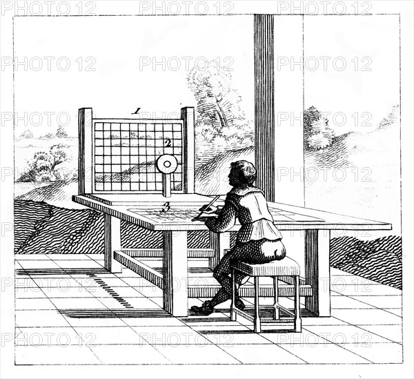 Figure practising perspective drawing, 1639. Artist: Unknown