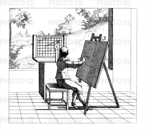 Figure practising perspective drawing, 1639. Artist: Unknown