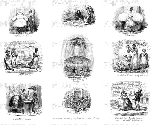 Various Cartoons, 1829.Artist: George Cruikshank