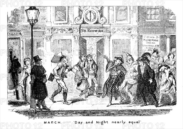 'March - Day and Night nearly equal', 19th century.Artist: George Cruikshank