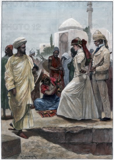 A street conjurer in Algiers, 1895.Artist: Richard Caton Woodville II