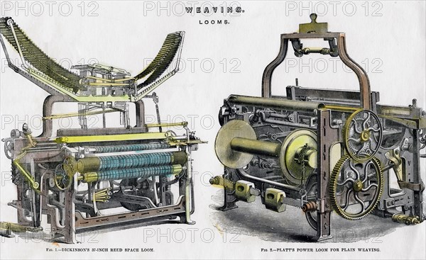 Weaving looms, 19th century. Artist: Unknown