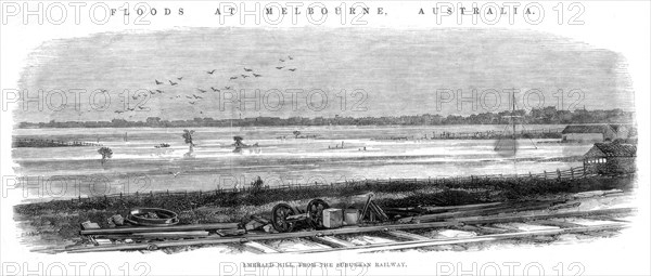 Emerald Hill, from the Suburban Railway - Floods at Melbourne, Australia, 1864. Artist: Unknown