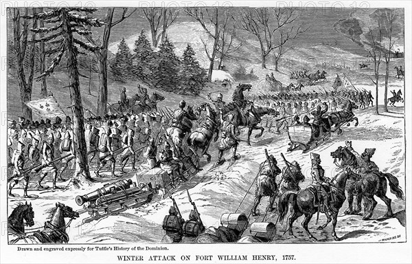 Winter Attack on Fort William Henry, New York State, 1757, (c1877). Artist: Unknown