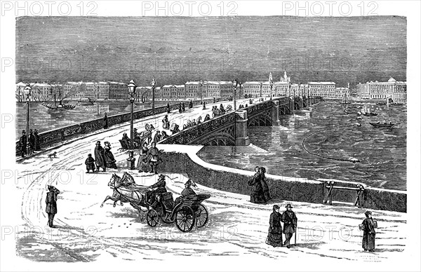 The Nicolai Bridge across the River Neva, St Petersburg, Russia, c1888. Artist: Unknown